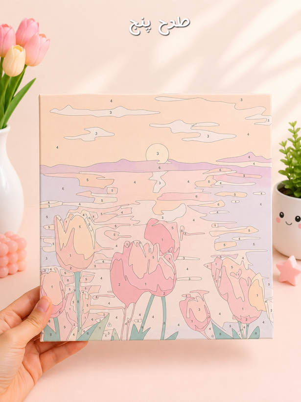 بوم نقاشی آبرنگی طرح منظره و گل 30×30