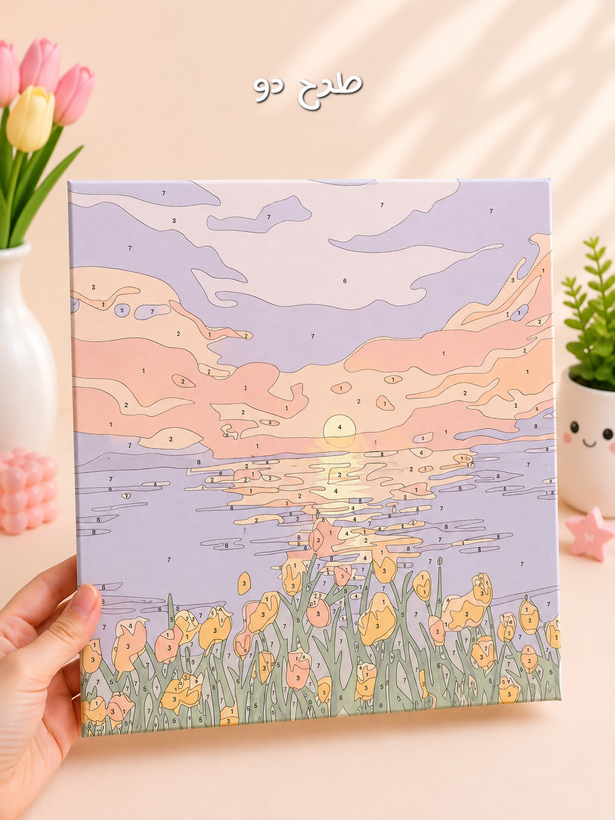 بوم نقاشی آبرنگی طرح منظره و گل 30×30